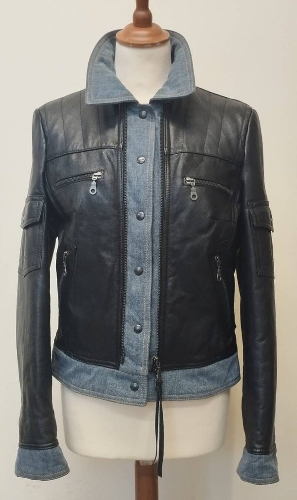 Giubbotto in pelle e denim TG.44