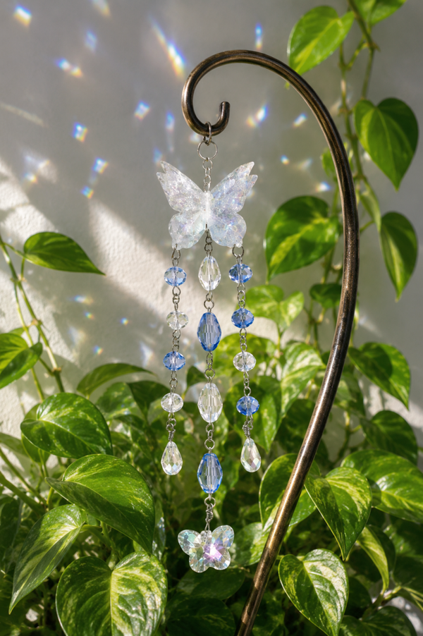 Canne de berger papillon bleu et blanc