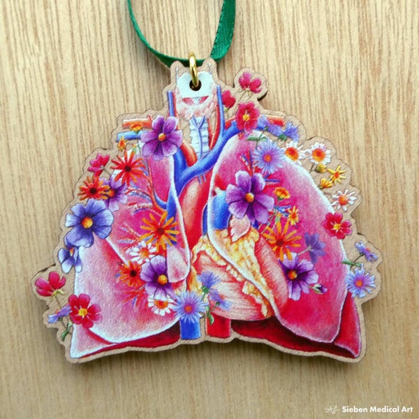 Hart en longen houten anatomie ornament