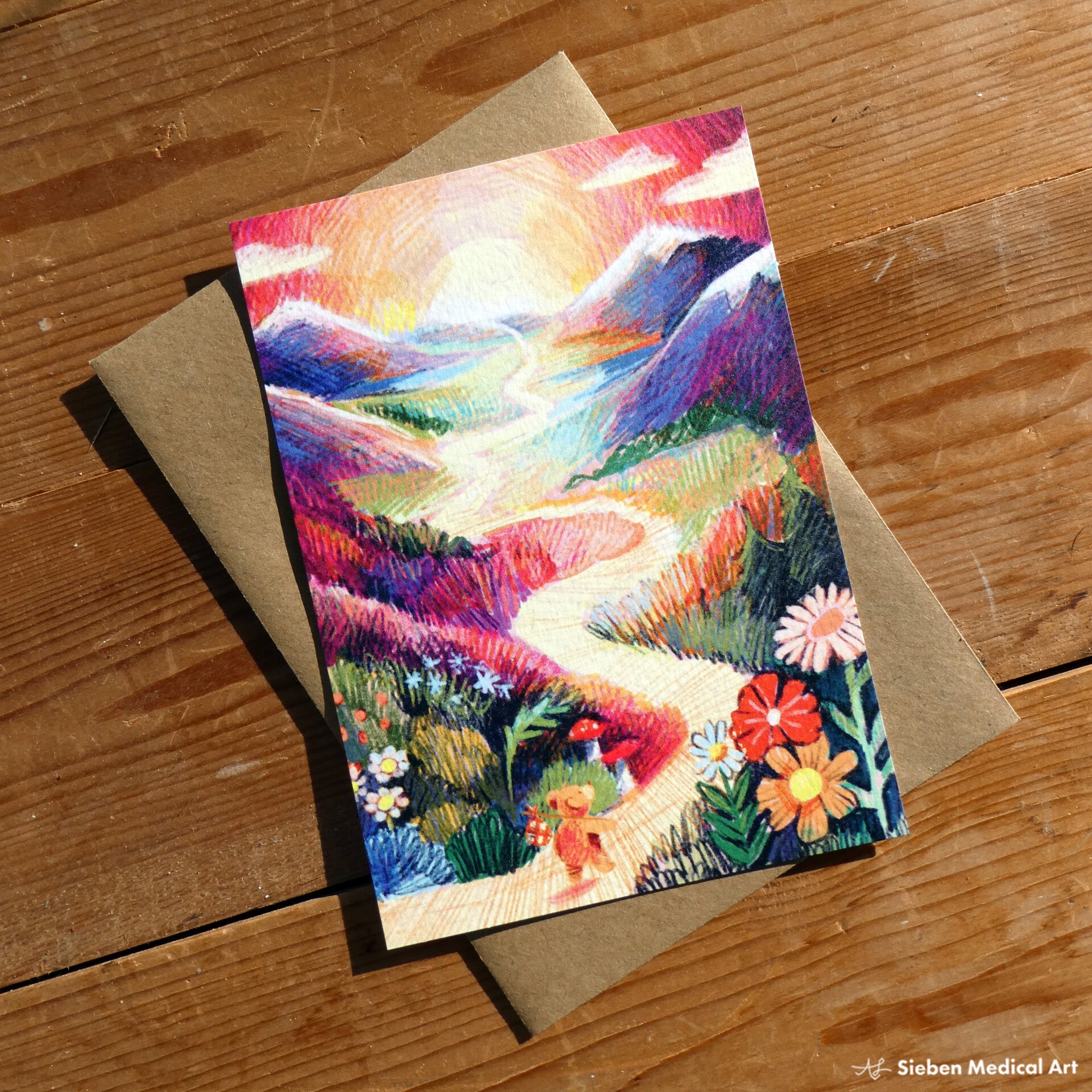 Landschap met beertje, wenskaart incl. envelop