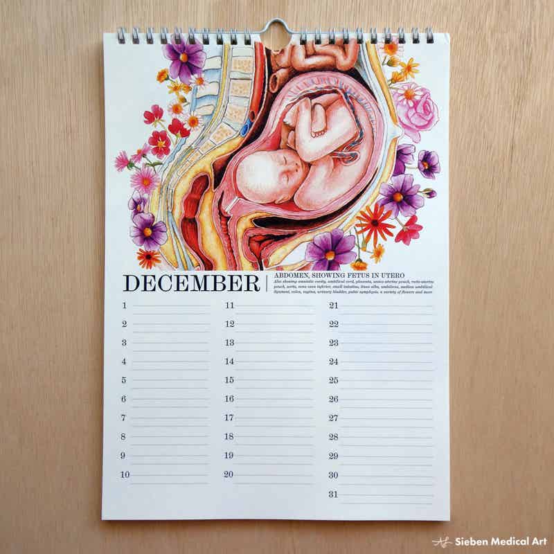 Medische illustratie verjaardagskalender met bloemen