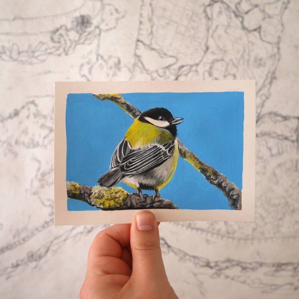 Koolmees  gouache schildering