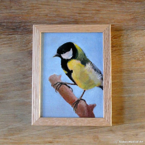 'Koolmees II', olieverf op canvasboard, 12x9 cm