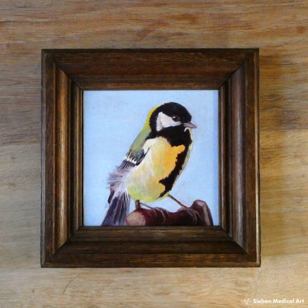 'Koolmees III', olieverf op canvasboard, 15x15 cm