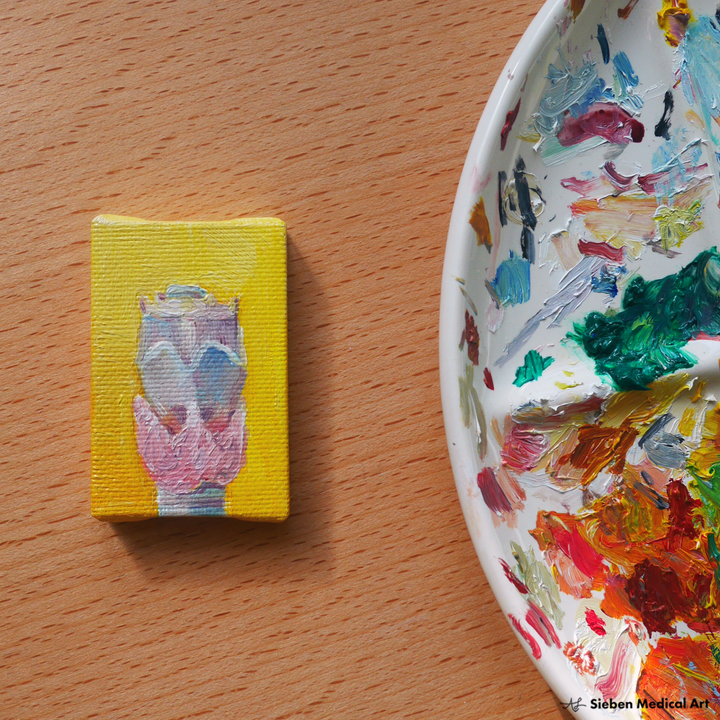 Anatomie van de larynx, olieverf op doek, 4x6 cm