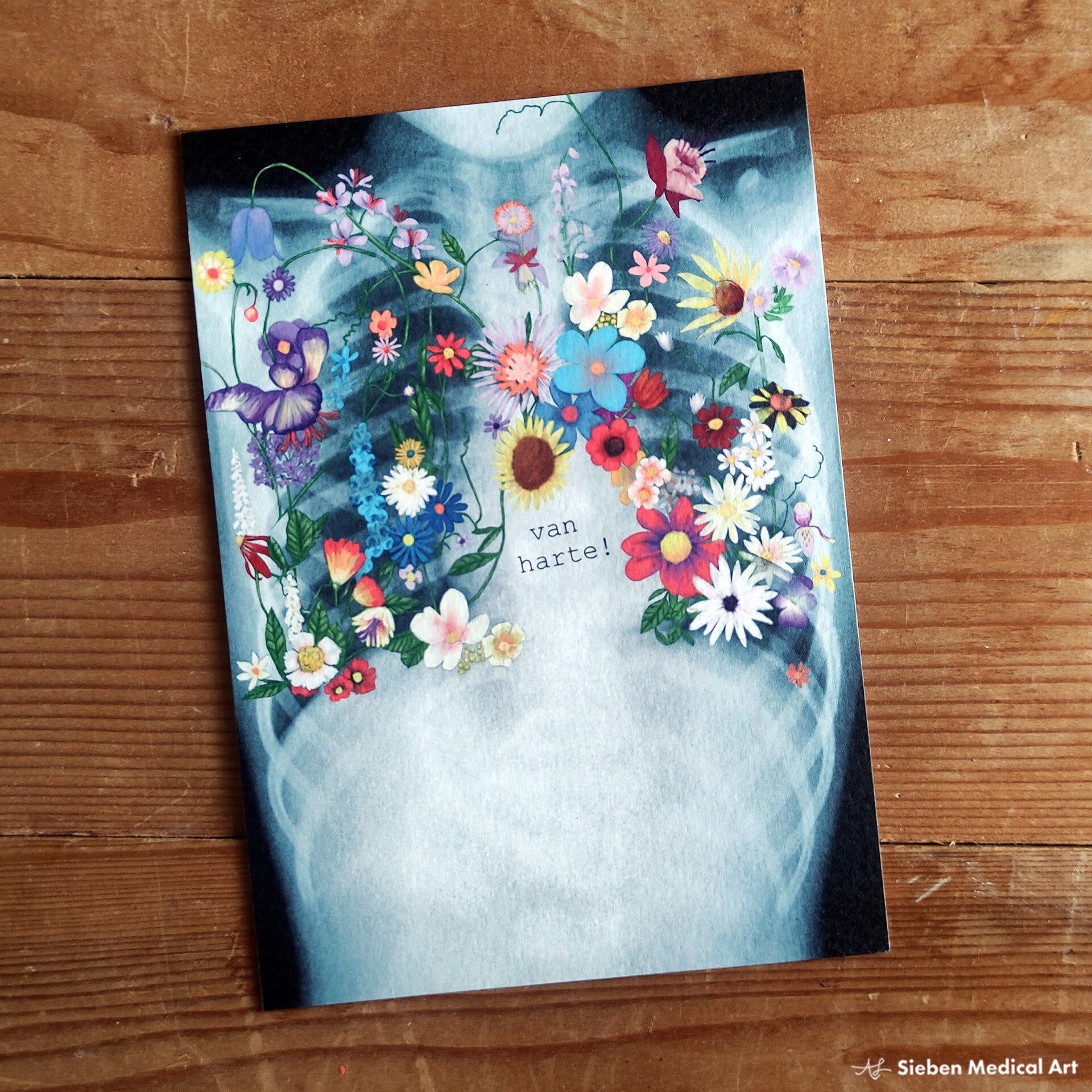 Thorax Röntgenfoto met bloemen medische wenskaart met envelop