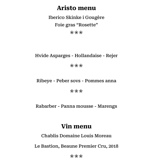 Menu 8th June2026