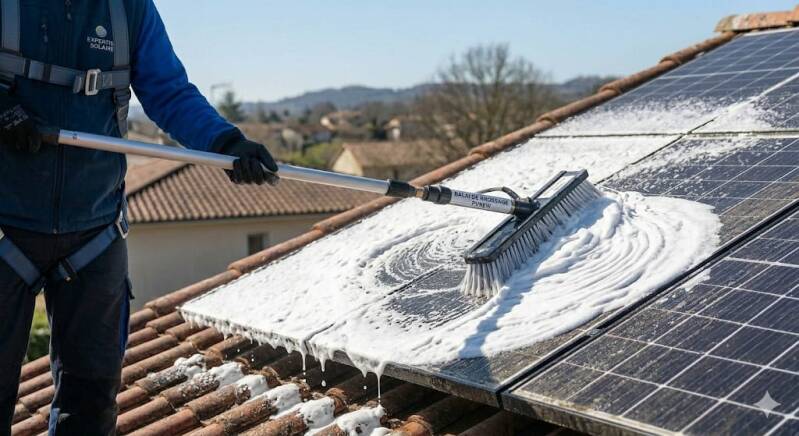Brossage mécanique à l'eau pure nettoyage panneaux solaires