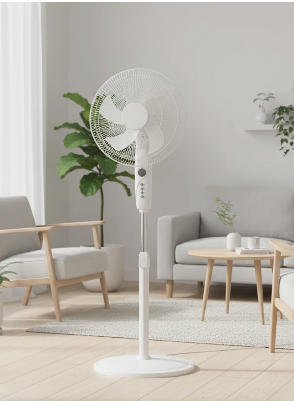EVOLU VENTILATEUR SUR PIED RONDS 5 PALES 3 VIT 18P ( 45CM ) BLANC MAT