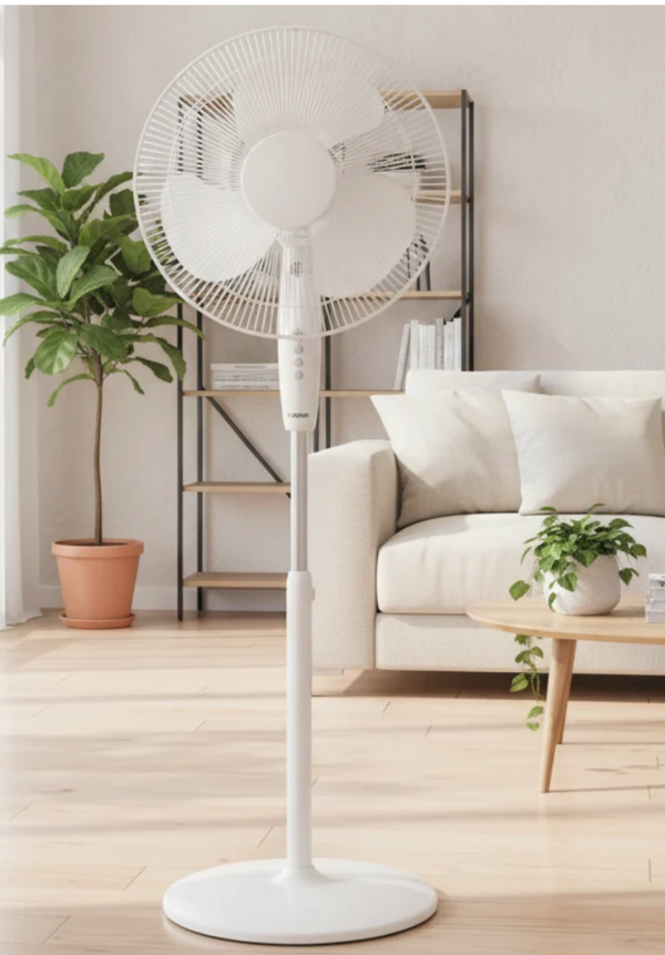 EVOLU VENTILATEUR SUR PIED ROND 3 PALES 50W 16P (40Cm) BLANC