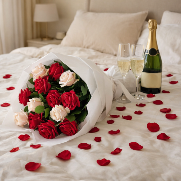 Boeket rozen rood/wit