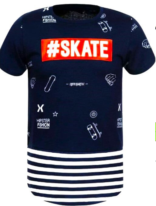 T-shirt GLOSTORY donkerblauw #SKATE maat 160