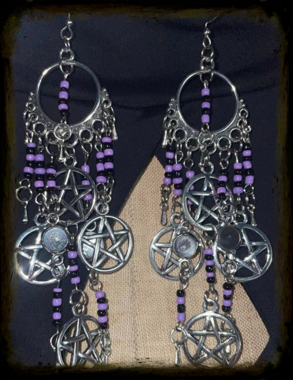 Pentagram met paars zwart parels