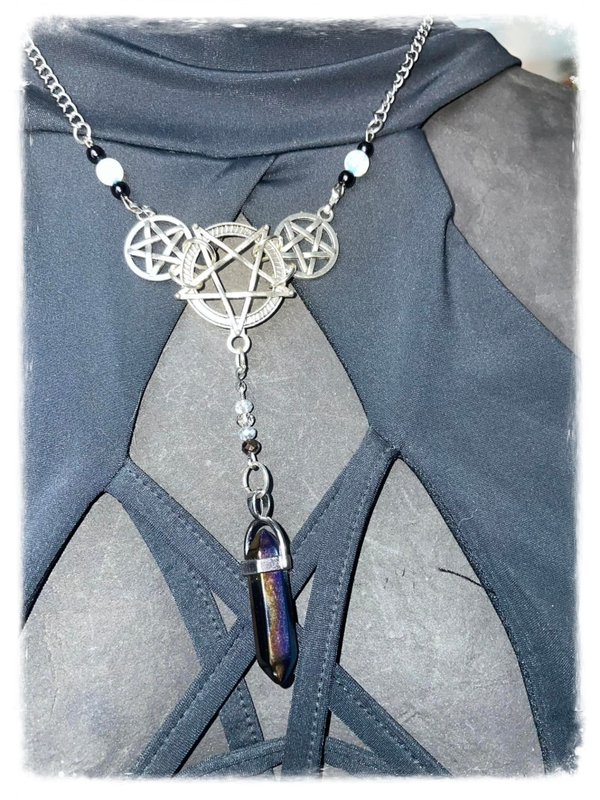 Pentagram met titanium aura Quartz