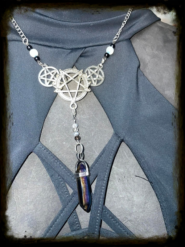 Pentagram met titanium aura Quartz