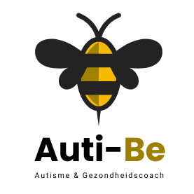 Logo van Auti-Be: een bijtje als symbool voor 'bee' (zijn), authenticiteit, vrijheid, leven zonder masker of ziekte. Autisme coaching en holistische gezondheidsbegeleiding.