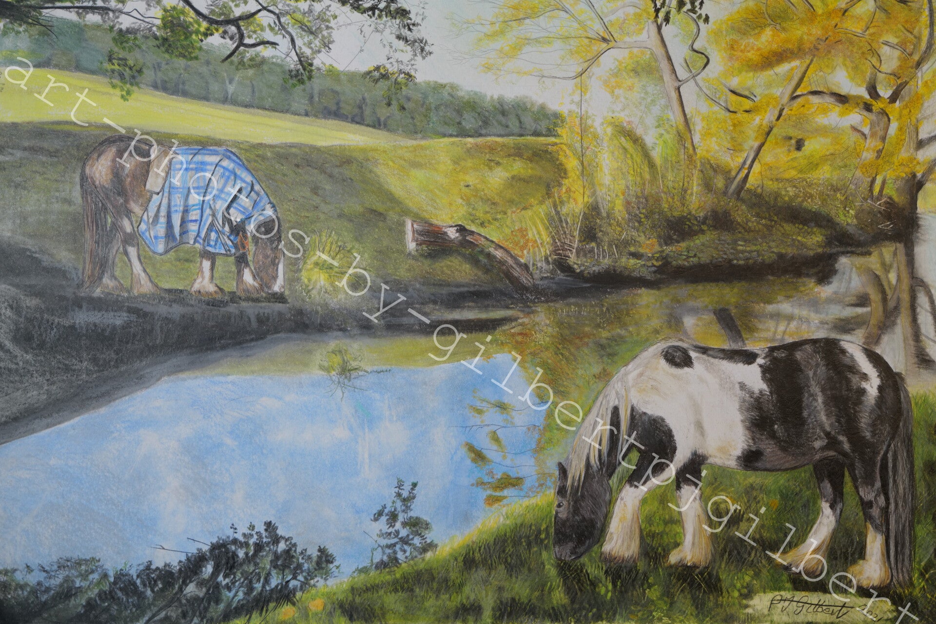 Autumn River Grazing (Original Artwork - A3 Pencil on Paper)