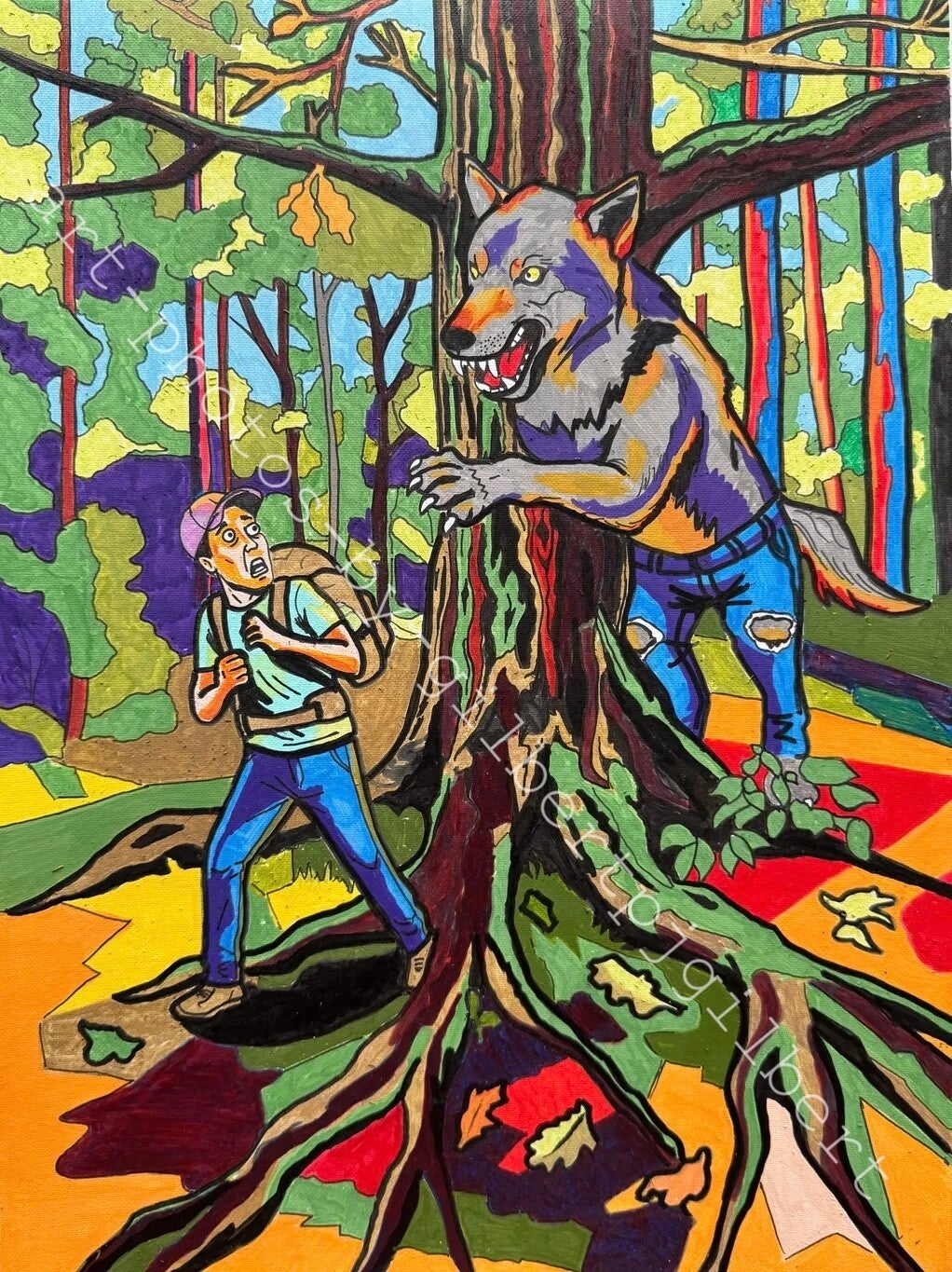 Dog-Man Pounce (Original Artwork - A3 Acrylic on Paper)