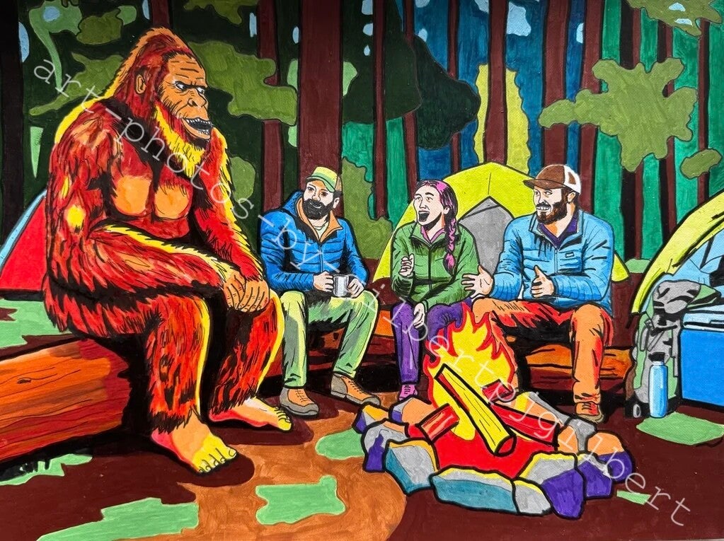 Bigfoots Campfire Tales (Original Artwork - A3 Acrylic on Paper)
