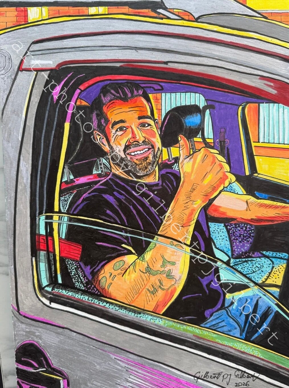 Thumbs-Up Drive (Original Artwork - A3 Acrylic on Paper)