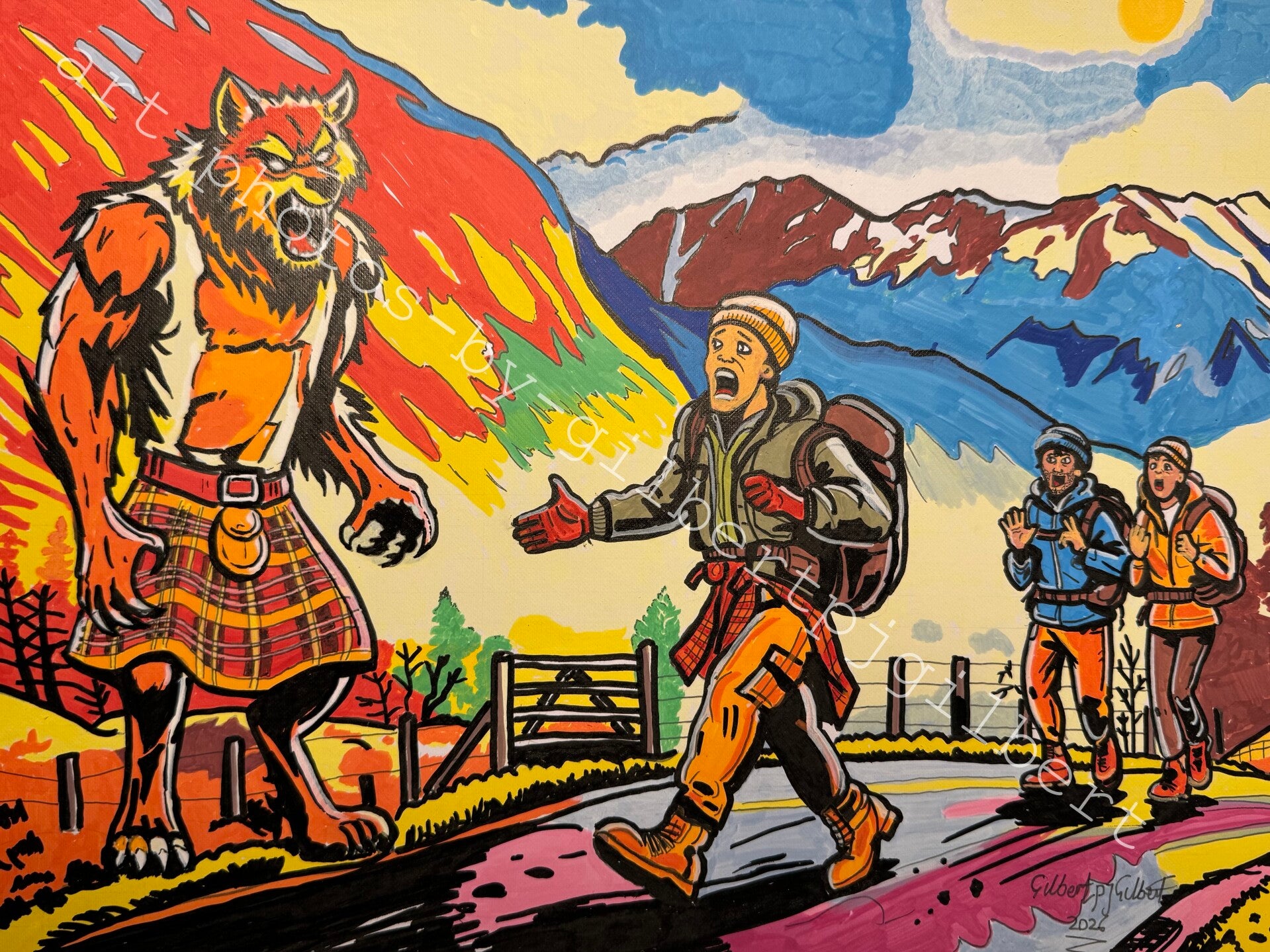Tartan Terror at Ben Nevis Mountain Range (Original Artwork - A3 Acrylic on Paper)