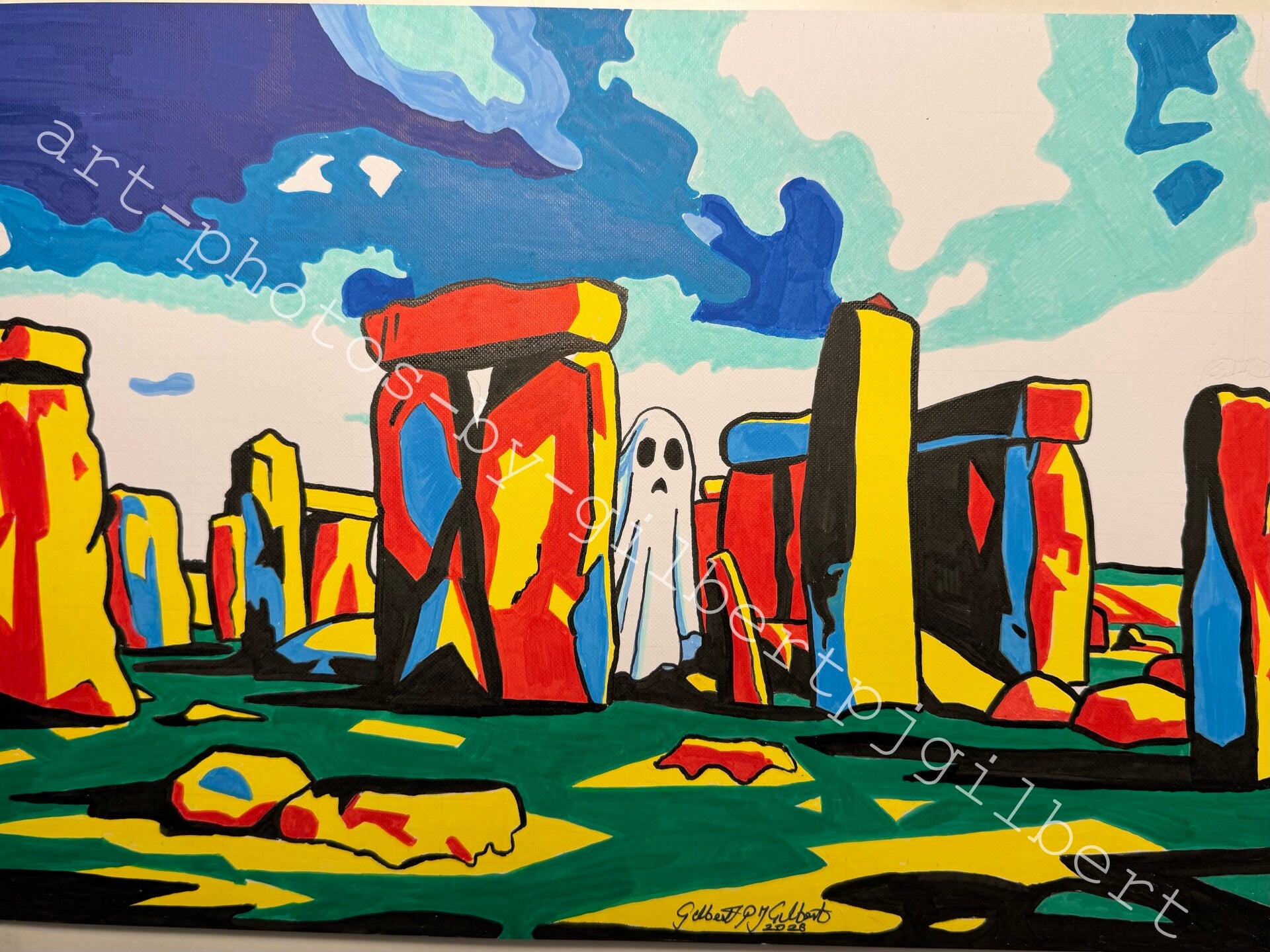 The Ghostly Cloaked Figure of Stonehenge (Original Artwork - A3 Acrylic on Paper)