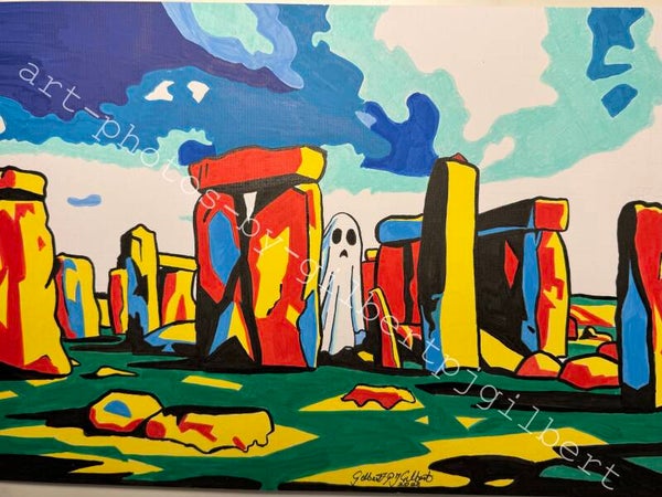 The Ghostly Cloaked Figure of Stonehenge (Original Artwork - A3 Acrylic on Paper)