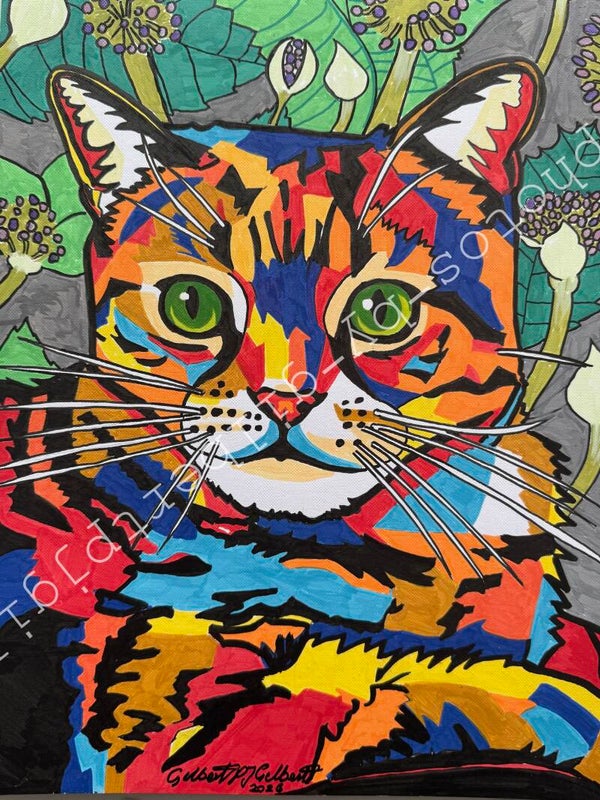 Simba Amongst the Allium (Original Artwork - A3 Acrylic on Paper)