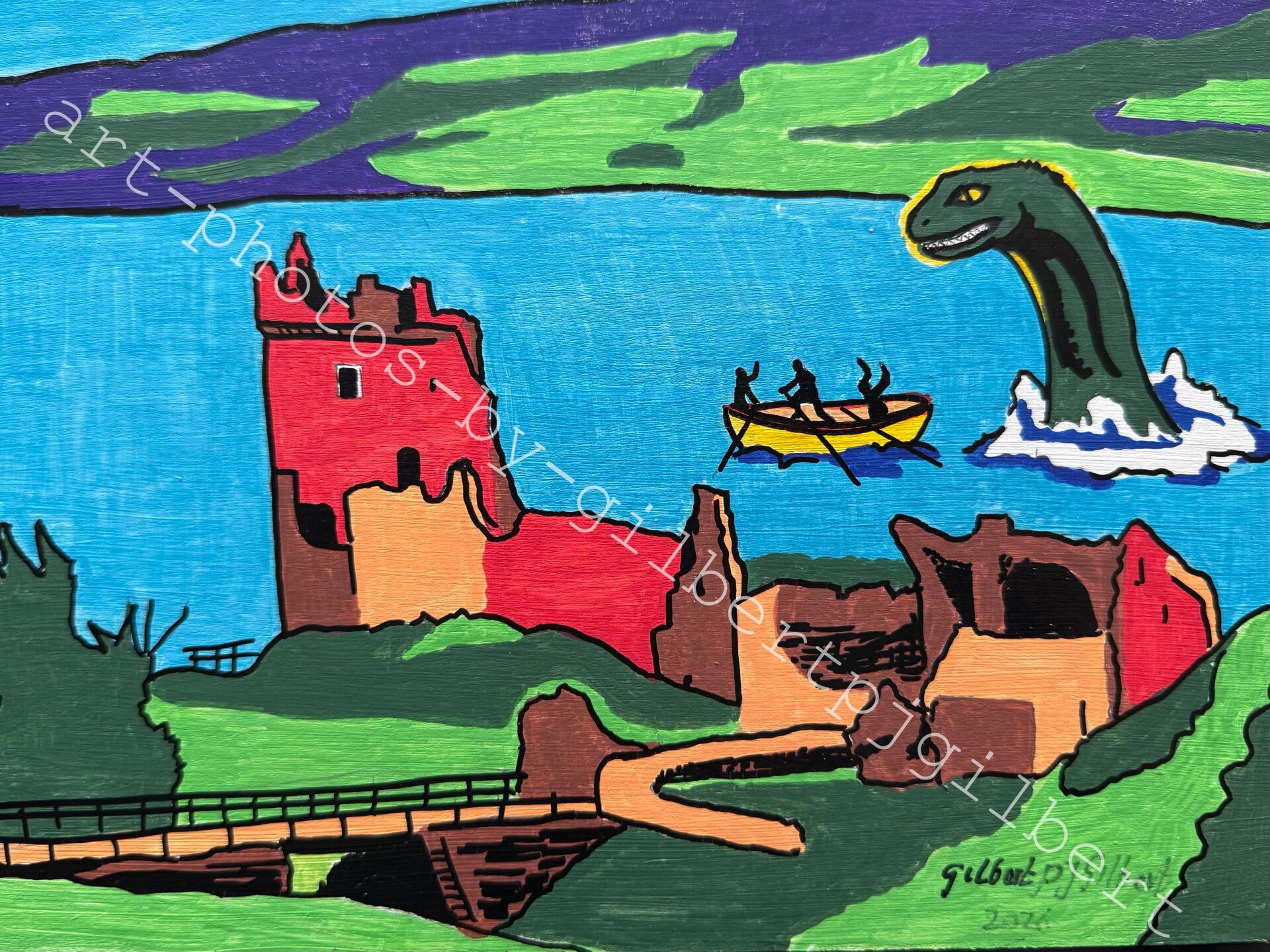 Loch Ness Castle Encounter (Original Artwork - A3 Acrylic on Paper)
