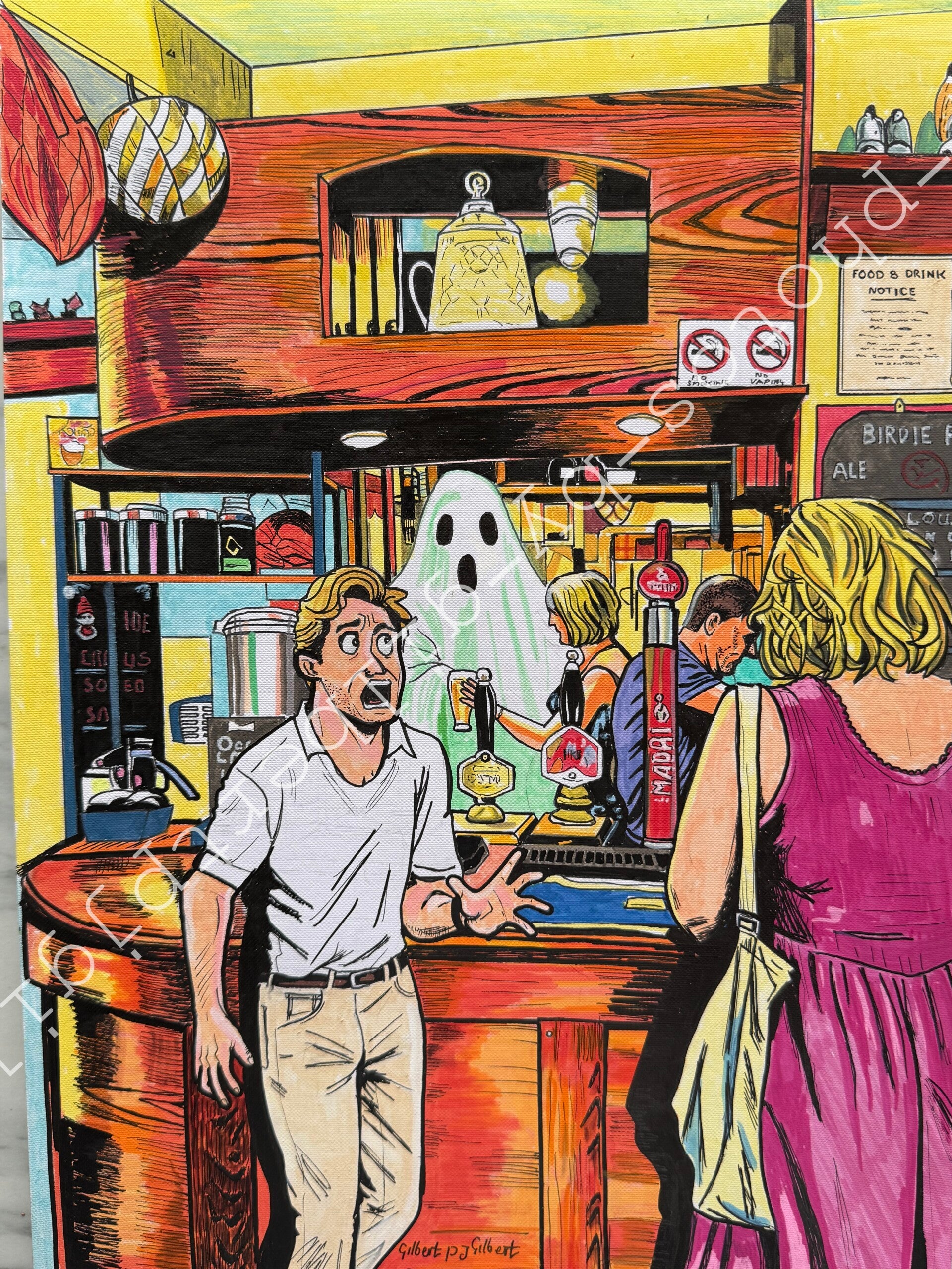 Fear with a Beer, In The Birdie (Original Artwork - A3 Acrylic on Paper)