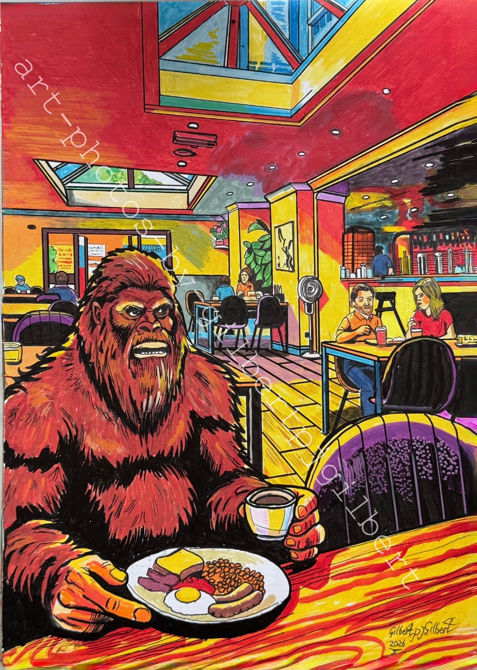 Breakfast with Bigfoot at the Lenches (Original Artwork - A3 Acrylic on Paper)