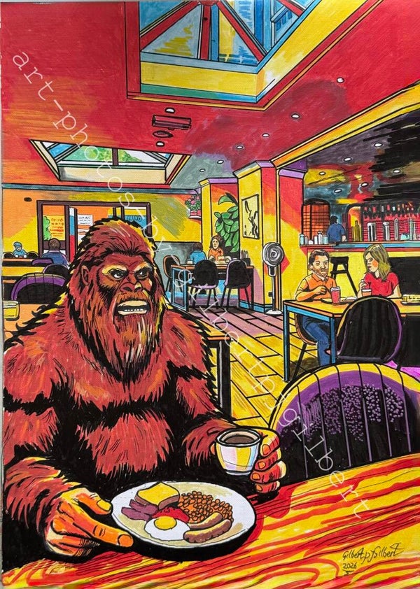 Breakfast with Bigfoot at the Lenches (Original Artwork - A3 Acrylic on Paper)