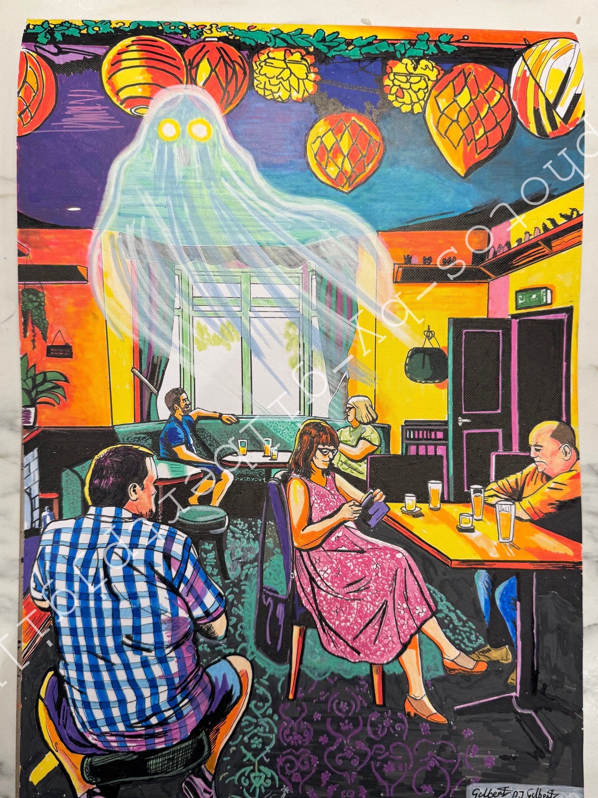Spooky Going On’s At The Bird In Hand Pub (Original Artwork - A3 Acrylic on Paper)