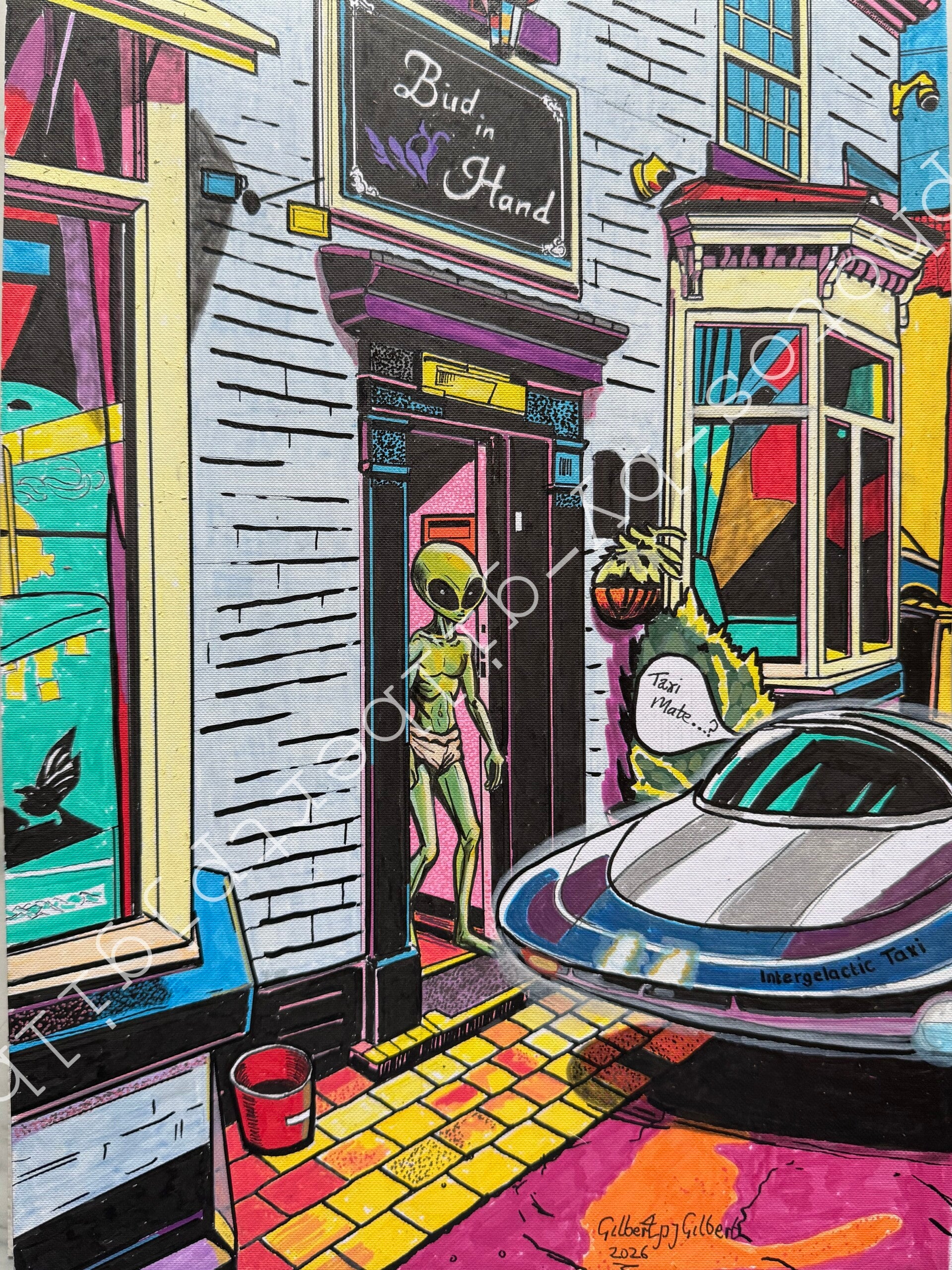 Intergalactic Taxis (Original Artwork - A3 Acrylic on Paper)