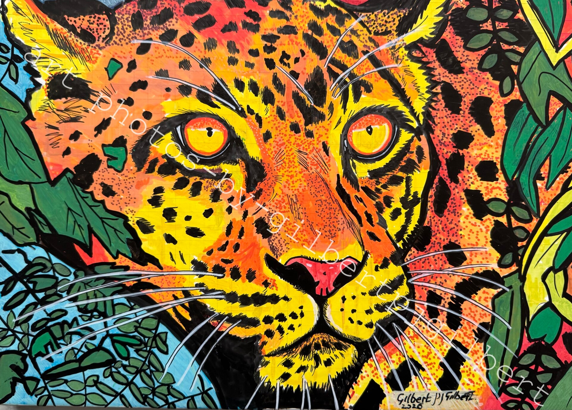 Sunfire Leopard (Original Artwork - A3 Acrylic on Canvas Board)