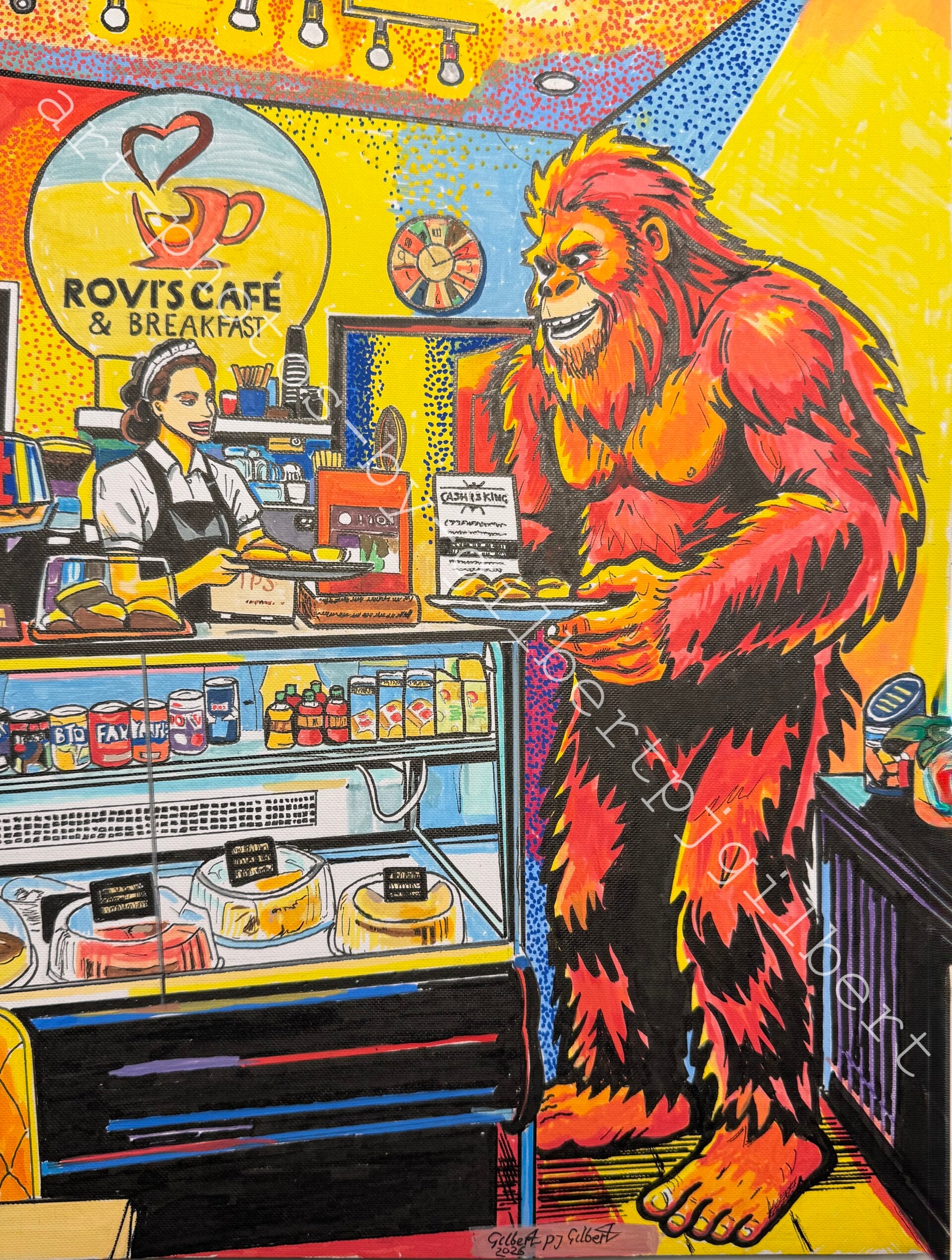 Bigfoots Breakfast Stop (Original Artwork - A3 Acrylic on Paper)