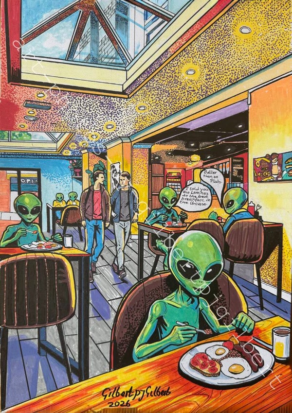 The Best Breakfast in the Universe is from The Lenches on Planet Earth (Original Artwork - A3 Acrylic on Paper)