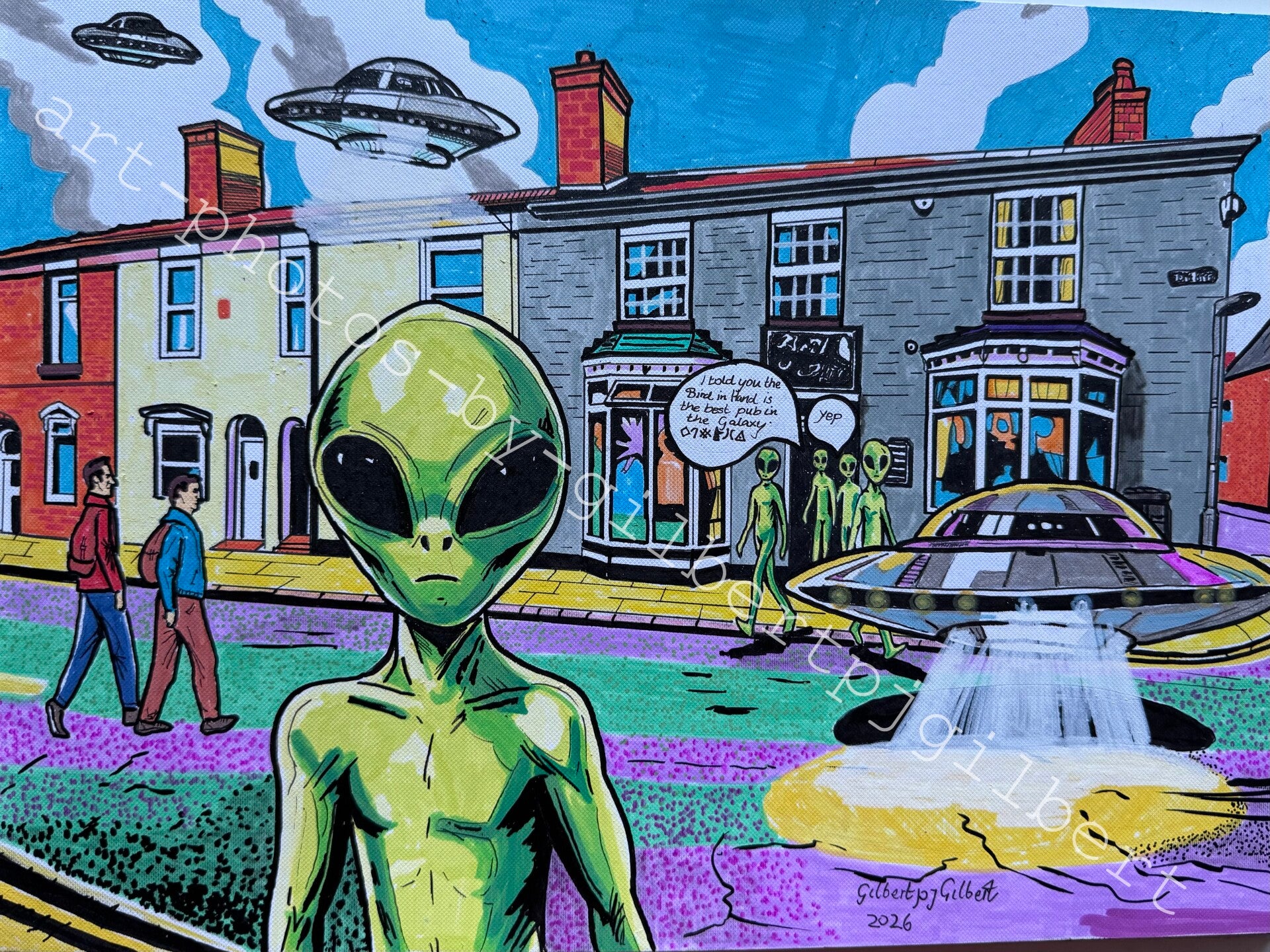 The Bird in Hand, Best Pub in The Galaxy (Original Artwork - A3 Acrylic on Paper)