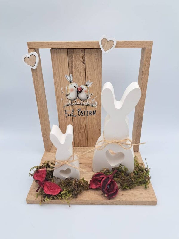 Ostergesteck mit Hölzli und Gips Hasen