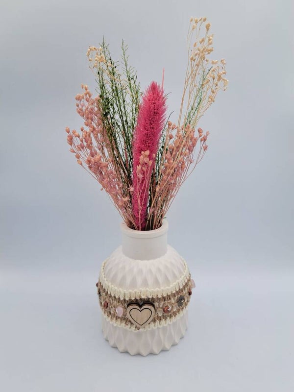 Gips Vase weiss mit Trockenblumen