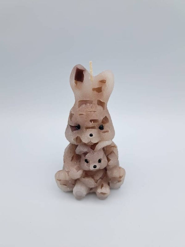 Kerze Hase mit Jungen braun