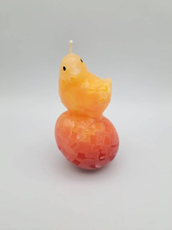 Kerze Huhn stehend mit Ei rot/orange