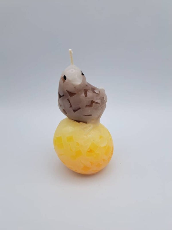 Kerze Huhn stehend mit Ei gelb/braun