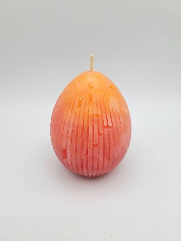 Kerze Osterei gerippt rot/orange