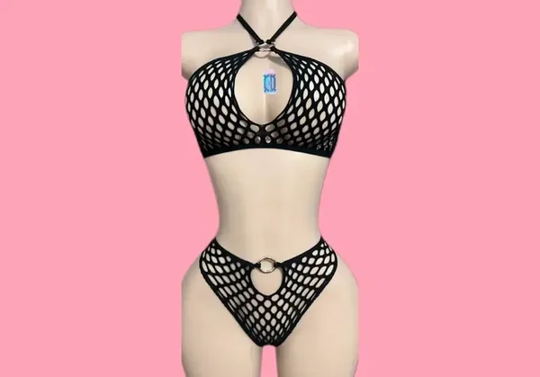 Black Fishnet 2‑Piece Set – One Size (8–18)