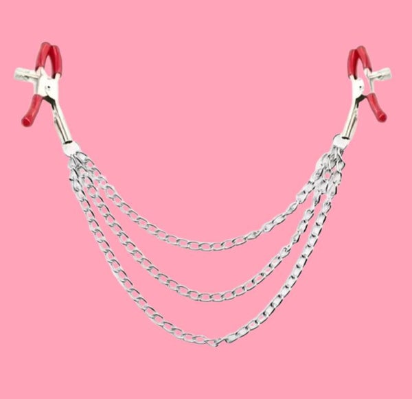 Red Three Chain Nipple Clamps
