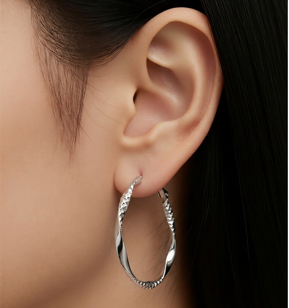 Twisted Silver Hoop Earrings – Textured Shine