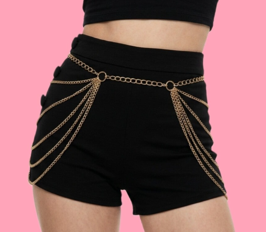 Gold Chain Shorts Accessory • Gothic Punk Alt Fashion • Festival Rave Style