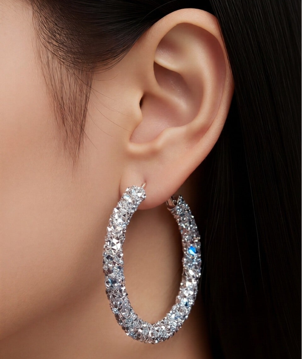 Crystal‑Encrusted Gold Hoop Earrings – Ultra Glam