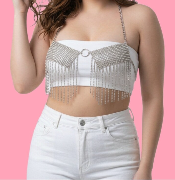 Silver Chain Fringe Body Necklace Top